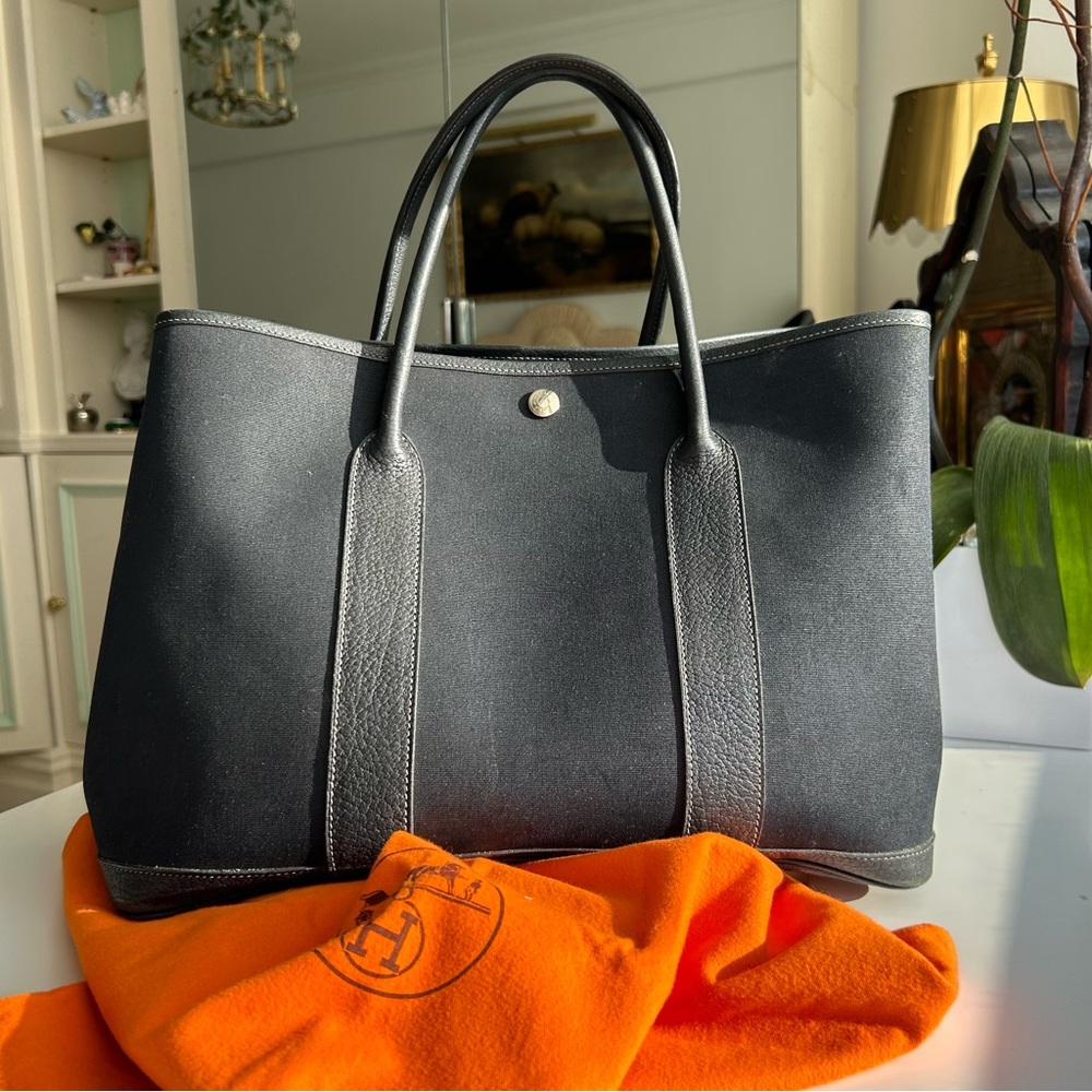 HERMÈS Black Large Garden Party 36 Canvas Bag